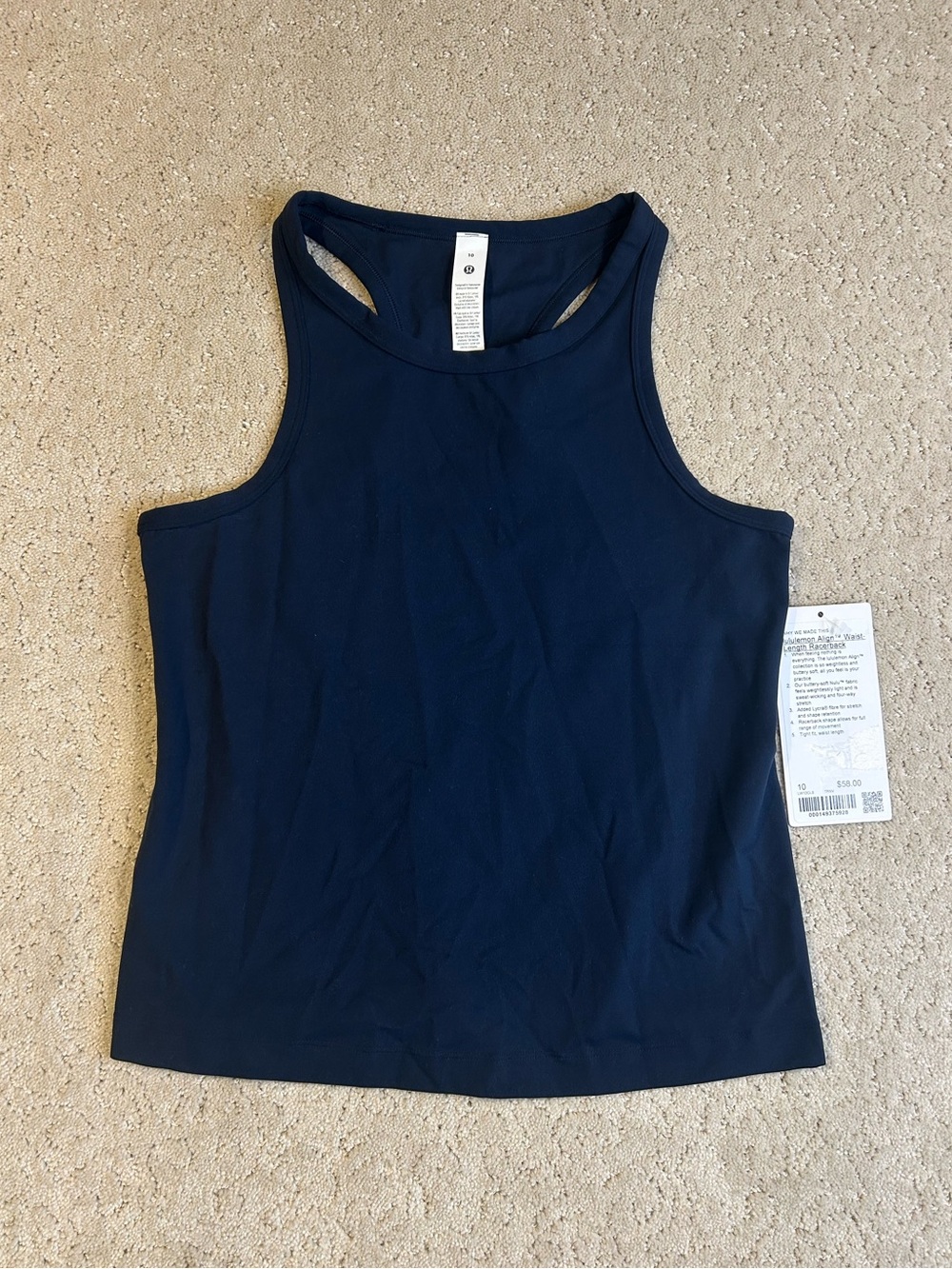 NWT Lululemon Align Waist Length Racerback Tank Top True Navy Size 10